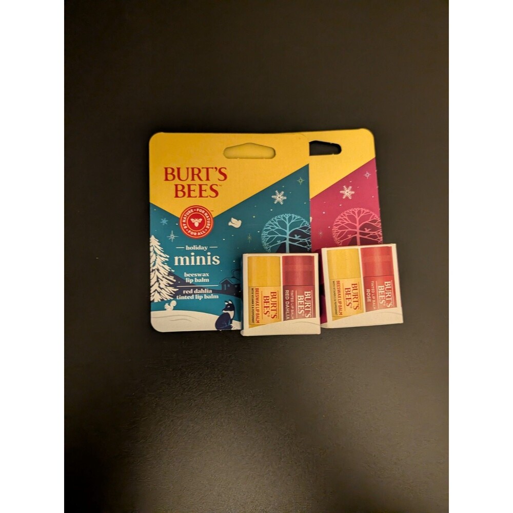 3 Burt's Bees Holiday Minis 2 Pack Original & Red Dahlia & Rose Mini Lip Balms